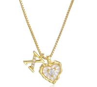Heart Shaped Letters Micro Pave Chain Necklace, 18K Gold Plated Initial Pendant Personalized A-Z 26 Alphabet Charm Choker Necklaces Heart Inlaid Jewelry Gifts for Women (X)