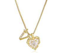 Heart Shaped Letters Micro Pave Chain Necklace, 18K Gold Plated Initial Pendant Personalized A-Z 26 Alphabet Charm Choker Necklaces Heart Inlaid Jewelry Gifts for Women (V)
