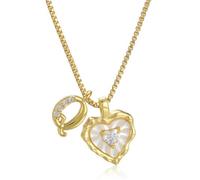 Heart Shaped Letters Micro Pave Chain Necklace, 18K Gold Plated Initial Pendant Personalized A-Z 26 Alphabet Charm Choker Necklaces Heart Inlaid Jewelry Gifts for Women (Q)