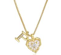 Heart Shaped Letters Micro Pave Chain Necklace, 18K Gold Plated Initial Pendant Personalized A-Z 26 Alphabet Charm Choker Necklaces Heart Inlaid Jewelry Gifts for Women (P)