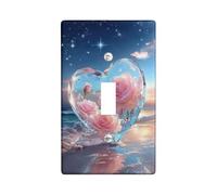Heart Shaped Light Switch Cover Plates/Outlet Covers, Peach Roses in Crystal Design for Home Decor, Thermoplastic Wall Plates, Standard Size Single Toggle