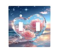 Heart Shaped Light Switch Cover Plates/Outlet Covers, Peach Roses in Crystal Design for Home Decor, Thermoplastic Wall Plates, Standard Size Double Toggle