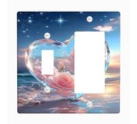 Heart Shaped Light Switch Cover Plates/Outlet Covers, Peach Roses in Crystal Design for Home Decor, Thermoplastic Wall Plates, Standard Size Toggle Rocker