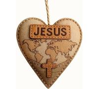 Heart-Shaped Map Jesus Cross Ornament, Hand-Sewn Felt Heart-Shaped Faith Pendant, Mini Hand-Sewn Christian Gift, Perfect for Christian Lovers, Believers, and Travelers