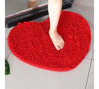 Heart Shaped Microfiber Bath Mat,Chenille Absorbent,50x60cm 70x80cm Bath Mat for Kitchen Bedroom Dorm Pool Bathroom Rugs (Red, 60X70CM)