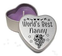 Heart Shaped Mini Silver tin for The World's Best Nanny with Purple tealight. Gift for Amazing Women for Mother’s Day. (Nanny)
