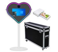 Heart-Shaped Mirror Photo Booth with RGB Light Selfie LED Frame Portable 21.5in Touch Screen Magic Mirror Booth Machine for Party Events Wedding (White, Photo Booth+Mini Printer)