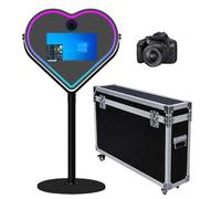 Heart-Shaped Mirror Photo Booth with RGB Light Selfie LED Frame Portable 21.5in Touch Screen Magic Mirror Booth Machine for Party Events Wedding (Black, Photo Booth+Camera)