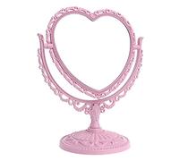 Heart Shaped Mirror Rotatable Makeup Mirror Double Sided Vanity Mirror Swivel Cosmetic Mirror Stand Desktop Plastic Mirror Countertop Vanity Mirrors for Girls in Bathroom or Bedroom - Pink