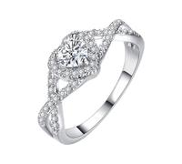 Heart Shaped Moissanite Side Stone Women's Ring Silver Tone Plated Elegant Promise Ring For Her Hanging Mistletoe Ornament (One Size)