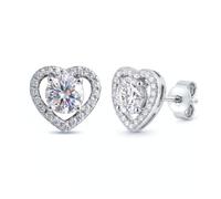 Heart Shaped Moissanite Stud Earrings | 1.0ct Total | 0.5ct Per Ear | 925 Sterling Silver | Hypoallergenic | Gift Box & Ribbon | Birthday & Valentine Gift for Her