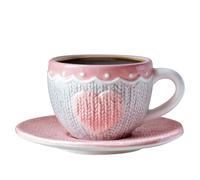 Heart Shaped Mugs for Coffee Tea Milk,Cute Ceramic Coffee Mug,Kawaii Teacup with Saucer Set,3D Porcelain Tea Mug,Pink Coffee Cup Heart Gift for Girl Women Mother's Day Valentine's Day Gift
