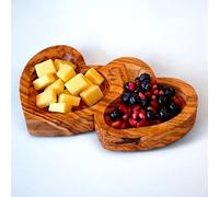 Heart-Shaped Olive Wood Double Bowl - Handcrafted Snack Serving Dish for Appetizers, Fruits, Nuts, and Cheese - Elegant Rustic Kitchen & Dining Décor - Eco-Friendly Food-Safe Tray for Special Occasion