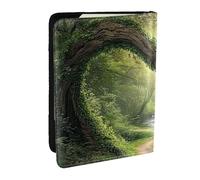 Heart-Shaped Opening, Lush Green Leaves Printed Passport Holder,Travel Pu Leather Passport Cover Case Organiser for Men Women,6.5 Inch
