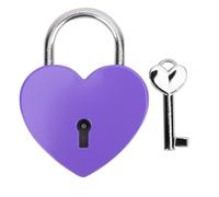 Heart Shaped Padlock with Key, Small Antique Metal Love Lock for Jewelry Box, Diary, Luggage, Drawer and Decorative Crafts, Romantic Gift for Friends and Family (Purple, 1.8x2.3in)