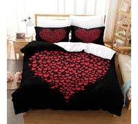 Heart Shaped Pattern Duvet Cover Microfiber Bedding Set, 3D Print Love Duvet Quilt Cover&Pillowcase, With Zipper Closure, Soft Comforter Cover for Men Woman Kids 3 Pieces Set Double（200x200cm）