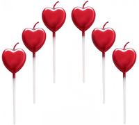 Heart Shaped Pearl Red Candles, 6 Pcs Sparkling Party Candles for Women, Anniversary, Valentine's Day Party, Lovers Meeting