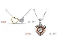 Heart-Shaped Pendant and Earrings Made with Crystals from Swarovski®: Two-in-One Pendant Set/One Set