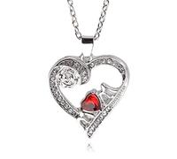 Heart Shaped Pendant Love Mom Chain Necklace Red Crystal Jewelry Rose Flower Choker For Mother