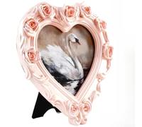 Heart Shaped Photo Frame 14cm Resin 3D Embossed(Pink)