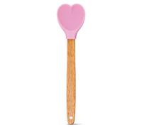 Heart Shaped Pink Silicone Spoon with Wooden Handle Cute Pink Kitchen Utensils for Nonstick Cookware-Kitchen Utensils for Baking, Cooking, Mixing, Scraping and Stirring