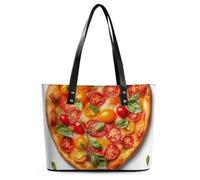 Heart Shaped Pizza Leather Tote Bag for Women Work Shoulder Purses with Zipper Waterproof Large Computer Shoulder Bag Fashion Ladies Shoulder Handbag Reusable Shopping Bags