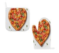 Heart Shaped Pizza Oven Mitts and Pot Holders 2pcs Set