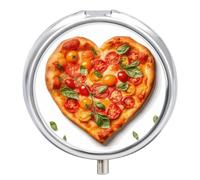 Heart Shaped Pizza Pill Box Case 3 Compartment Travel Medicine Pill Organizer 3x A Day Portable Vitamin Organizer with Mirror Small Pillbox for Purse & Pocket Cute Daily Medicine Container Metal Vitam