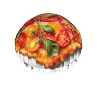 Heart Shaped Pizza Shower Cap Reusable Double Layered Bath Cap Waterproof Hair Cap with Elastic Band Bathing Hat Spa Salon Shower Hat for Women Men