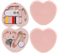 Heart Shaped Portable Travel Sewing Repair Kit - Mini Box with Threads, Scissors, DIY Hand Sewing Needles, Pink