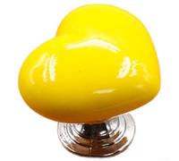 Heart Shaped Pottery Handles for Cabinets Drawers Ceramic Knobs with Zinc Alloy Backplate Single Hole Mount Multiple Colors Red Yellow Pink White Two Sizes for Kitchen Bedroom Ward(yellow-S)