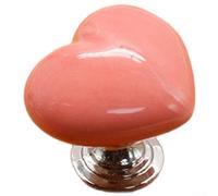 Heart Shaped Pottery Handles for Cabinets Drawers Ceramic Knobs with Zinc Alloy Backplate Single Hole Mount Multiple Colors Red Yellow Pink White Two Sizes for Kitchen Bedroom Ward(pink-S)