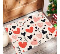 Heart-Shaped Prints Door Mats 50 X 80 Cm, Washable Indoor Doormat Tpr Non-Slip, Dirt Trapper Front Door Mat Inside, Valentine'S Day Theme Absorbent Entrance Rug For Entryway, Pets And Dogs - Pink