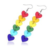Heart-Shaped Rainbow Pride Earrings for Ladies, 2 Pcs Pride Earrings Set, Pride Accessories Rainbow Earrings, Lightweight Acrylic/LGBT Gay, Ideal for Pride Festivals and Events/Valentine's Day