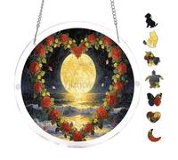 Heart Shaped Red Rose Wreath Moonlit Ocean Round Acrylic Puzzle 7.8x7.8inch Hanging Wall Decor Romantic Home Decoration Mindful Hobby Indoor Leisure Activity Adult Puzzle Tabletop Decorative Art