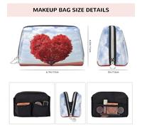 Heart-Shaped Red Tree Print Women Travel Cosmetic Bag Organizer Zipper Makeup Bags Pouch Toiletry,Lightweight Leather Makeup Bag