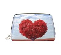 Heart-Shaped Red Tree Print Women Travel Cosmetic Bag Organizer Zipper Makeup Bags Pouch Toiletry,Lightweight Leather Makeup Bag