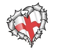 Heart Shaped RIPPED TORN METAL England English Flag For Football Team Supporter Match Vinyl Car Sticker 105x100mm