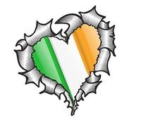 Heart Shaped RIPPED TORN METAL Ireland Irish IRL Flag For Football Team Supporter Match Vinyl Car Sticker 105x100mm