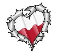 Heart Shaped RIPPED TORN METAL Poland Polish Flag For Football Team Supporter Match Vinyl Car Sticker 105x100mm