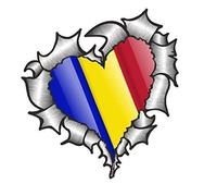 Heart Shaped RIPPED TORN METAL Romania Romanian Flag For Football Team Supporter Match Vinyl Car Sticker 105x100mm