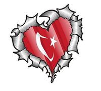 Heart Shaped RIPPED TORN METAL Turkey Turkish Flag For Football Team Supporter Match Vinyl Car Sticker 105x100mm
