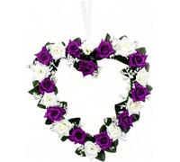 Heart-Shaped Rose Wall Hanging Decoration, Heart Garland Diy Handmade Wicker Wreath Ornament for Wedding Party, Home Bedroom Festival Decor,Valentine's Day (Purple)
