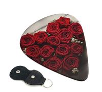 Heart-Shaped Roses Guitar Picks 6 Pcs, 0.96mm Thickness Celluloid Plectrum with Leather Picks Holder, Personalized Guitar Pick for Bass Electric Acoustic Guitars Lovers Gift