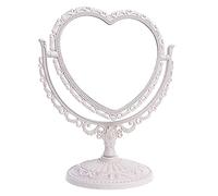 Heart Shaped Rotatable Makeup Mirror - Double Sided Vanity Swivel Cosmetic Stand Desktop Plastic Countertop for Girls in Bathroom or Bedroom - Beige