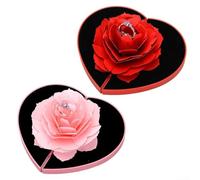 Heart-Shaped Rotating Ring Box with Rising Rose Mechanism, Romantic Proposal Jewelry Case for Engagement Anniversary Birthday, Pink(Red)