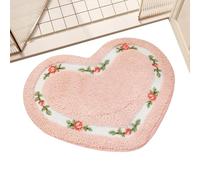 Heart Shaped Rug - Ultra Absorbent Bath Mat, Romantic Floor Decor | Non-Slip Shower Bathroom Mat, Floral Love Theme Design, Wedding Engagement, Soft Washing Area Rug