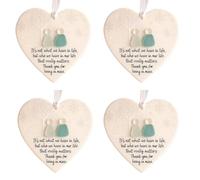 Heart Shaped Sea Glass Friendship Decor, 4 Pieces, 7.6x7.6cm, Christmas Tree Ceramic Ornament, Keepsake For Friends Students Teens Adults Girls Women