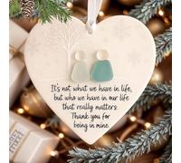 Heart-Shaped Sea Glass Friendship Decor, Christmas Ceramic Love Heart Ornaments, Handmade Friendship Heart Thank You Keepsake Gift Sentimental Gift For Best Friend Hangable Keepsake Sea Glass Seasonal