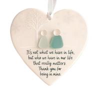 Heart-shaped Sea Glass Friendship Decor, Christmas Tree Hanging Keepsake,Friendship Heart Ornament For Christmas Tree Hanging Ornaments, Sea Glass Art For Best Friend,Holiday Home Ornament,